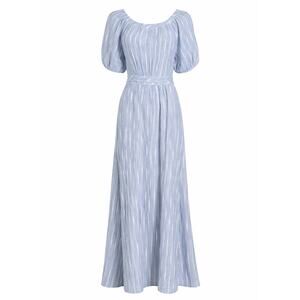 Calvin Klein Blue Stripe Maxi Dress Cotton Puff Sleeve 10 Cottagecore Milk Maid